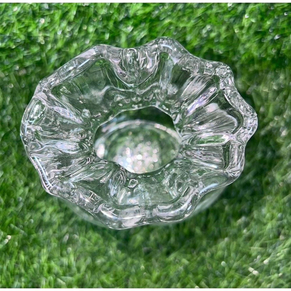 Clear Glass Drawstring Bag Pouch Vase Ruffled Rim Ribbed Texture 7in - Picture 5 of 14